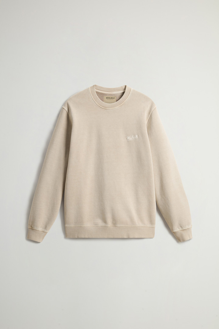 Sweat-shirt à col rond teint en pièce en pur coton avec logo brodé Beige photo 5 | Woolrich