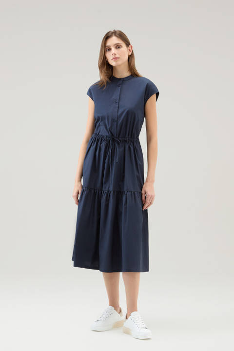Poplin Dress in Pure Cotton with Ruffles Blue | Woolrich
