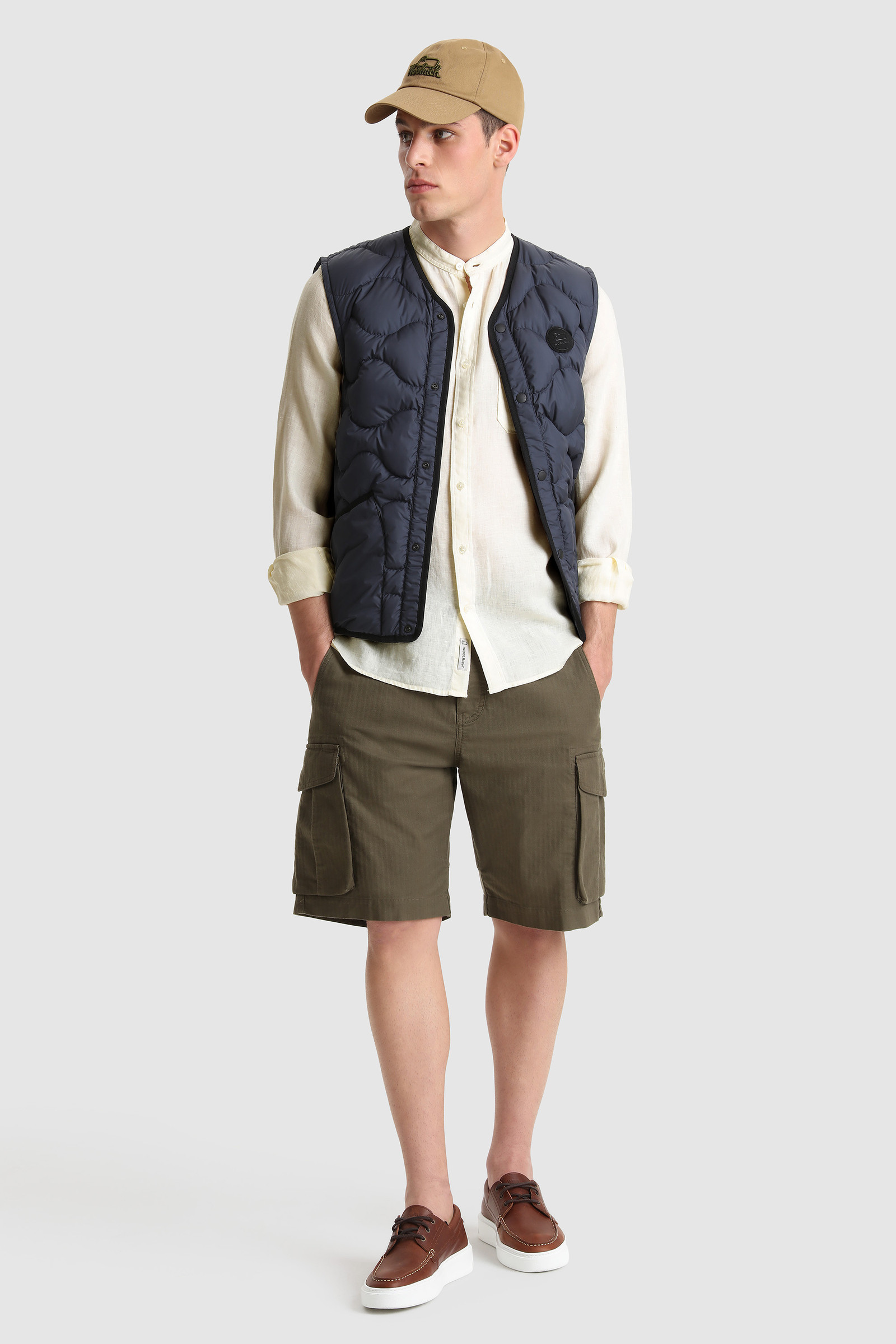 Garment-dyed Pure Linen Shirt with Band Collar White photo 2 | Woolrich