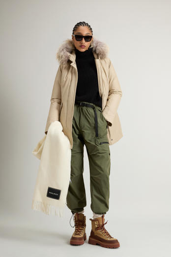 Arctic Parka in Ramar Cloth with Detachable Fur Trim Beige | Woolrich