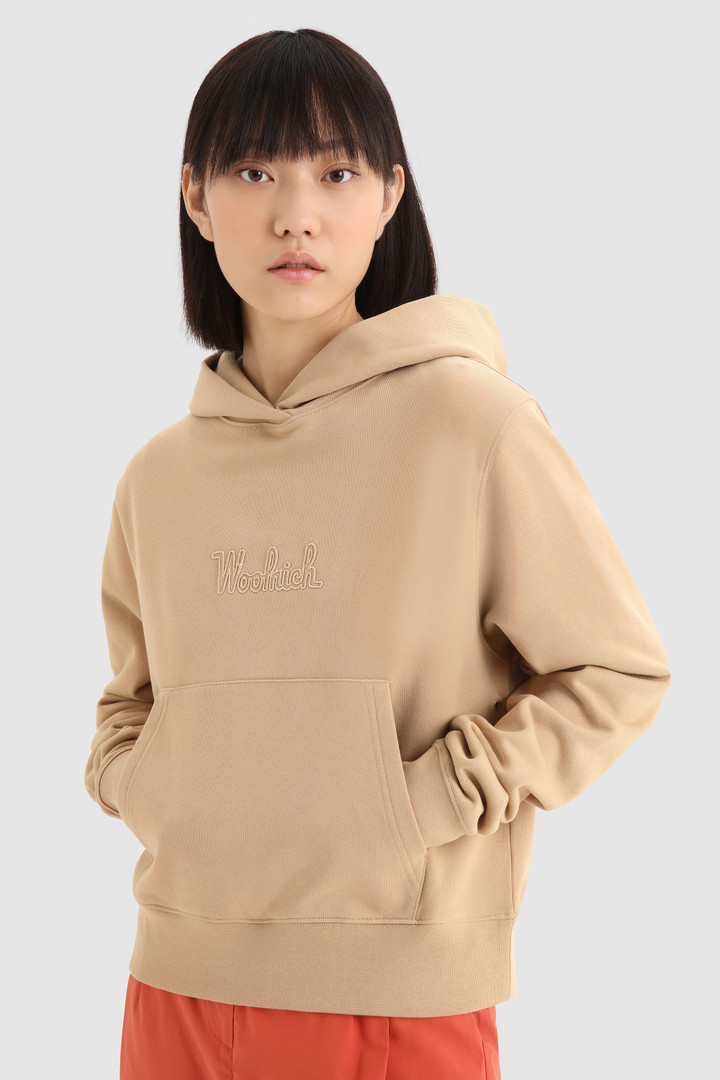Sweat à capuche en polaire avec logo vintage brodé beige | Woolrich