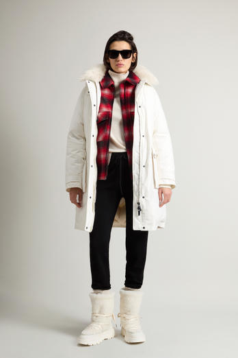 Arctic Parka in Mountain Cloth with Removable Hood and Fur White | Woolrich