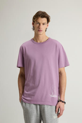 T-shirt en pur coton avec imprimé graphique Violet | Woolrich