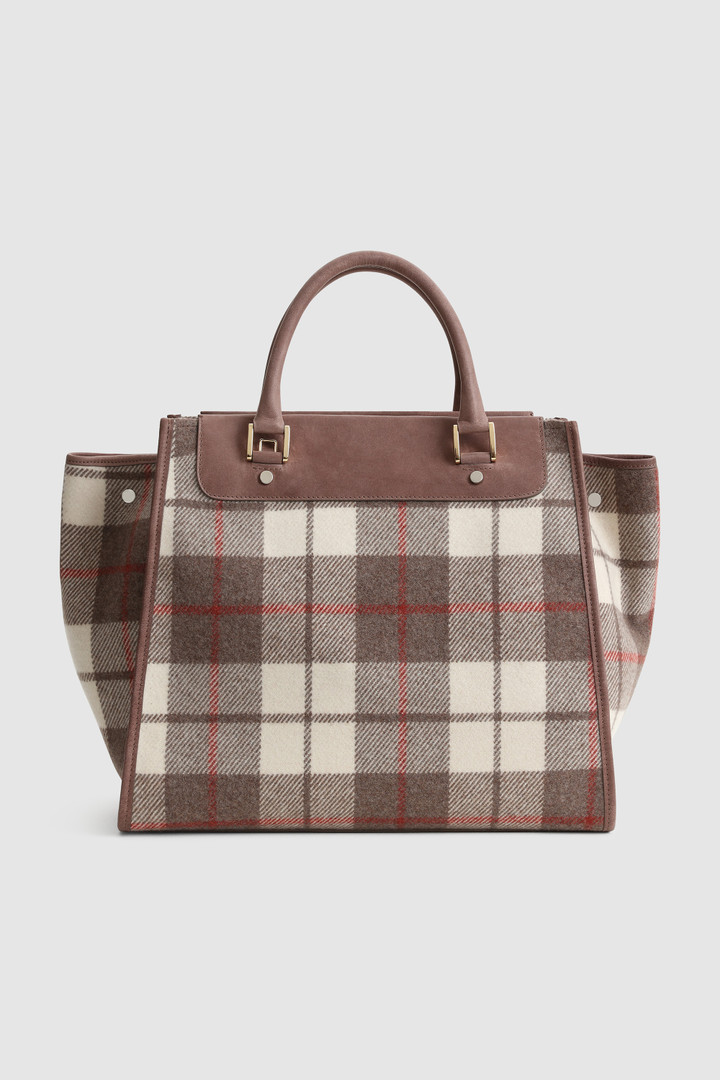 Oversized wool Tote Bag with check pattern