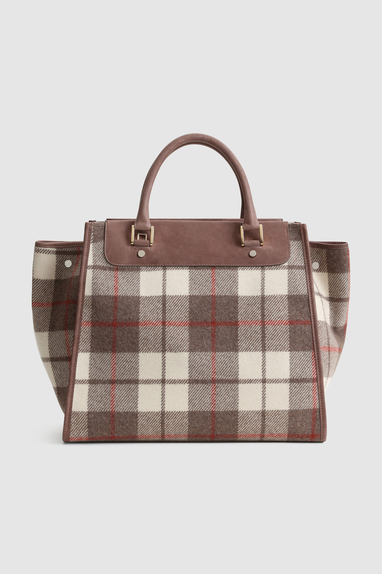 Oversized wool Tote Bag with check pattern