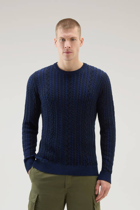 Pull à col rond vanisé en pur coton Bleu | Woolrich