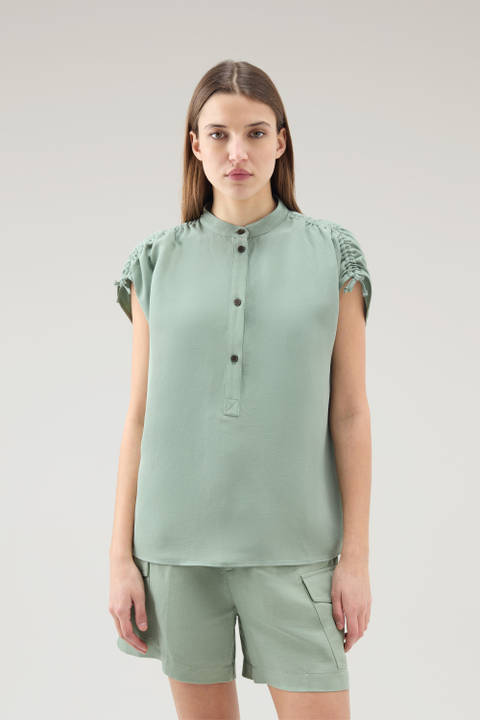 Bluse aus Leinen-Materialmix Grün | Woolrich
