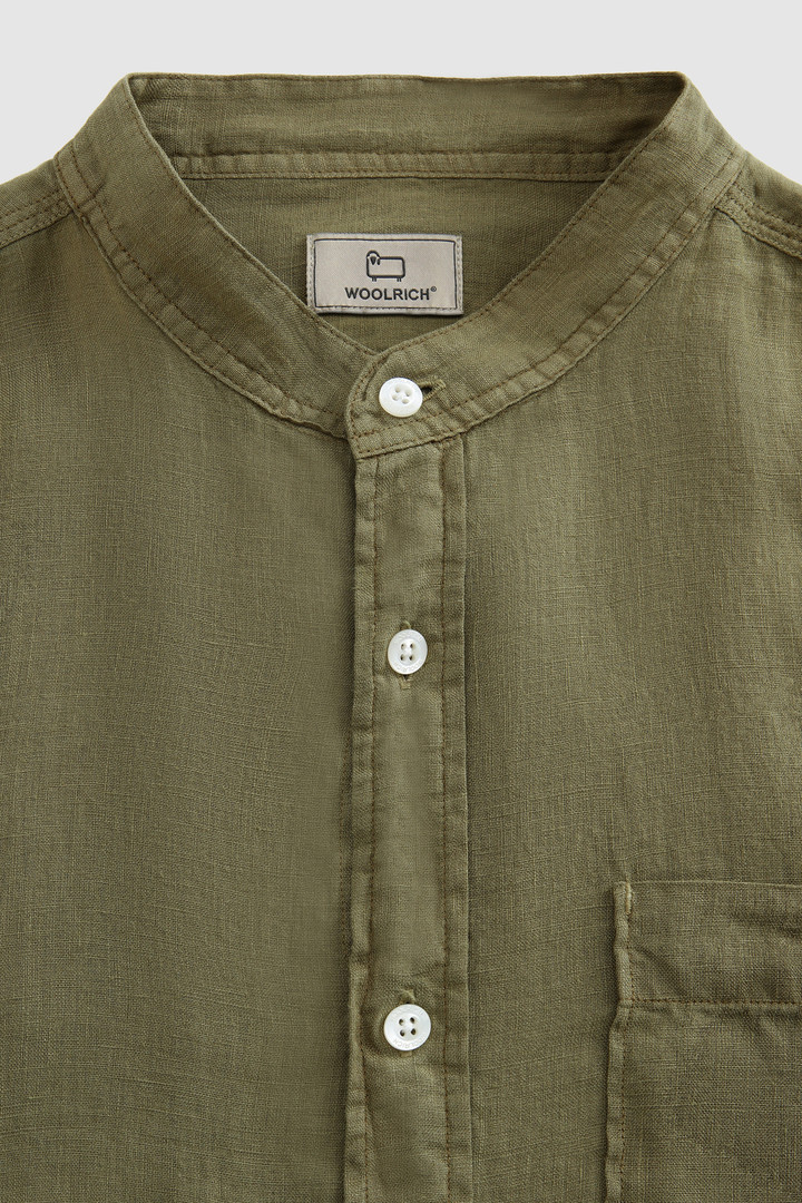 Camisa de puro lino teñida en prenda con cuello mao verde photo 5 | Woolrich