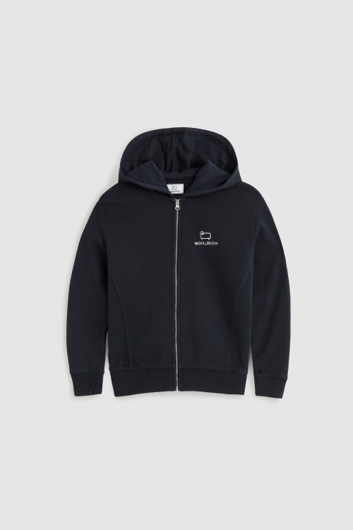 Felpa da bambino con cappuccio e logo ricamato blu | Woolrich