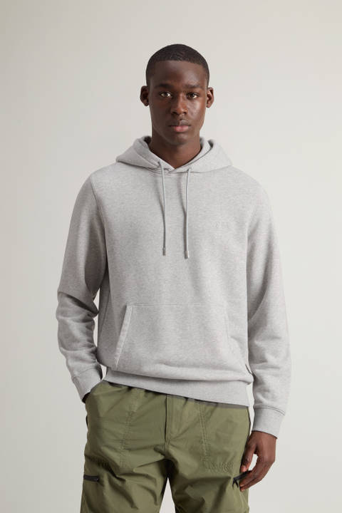 Hoodie in Cotton Fleece with Embroidered Logo Gray | Woolrich
