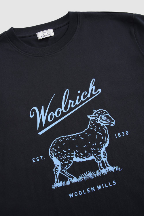 T-Shirt aus Bio-Baumwolle mit Logo auf der Brust Blau photo 2 | Woolrich