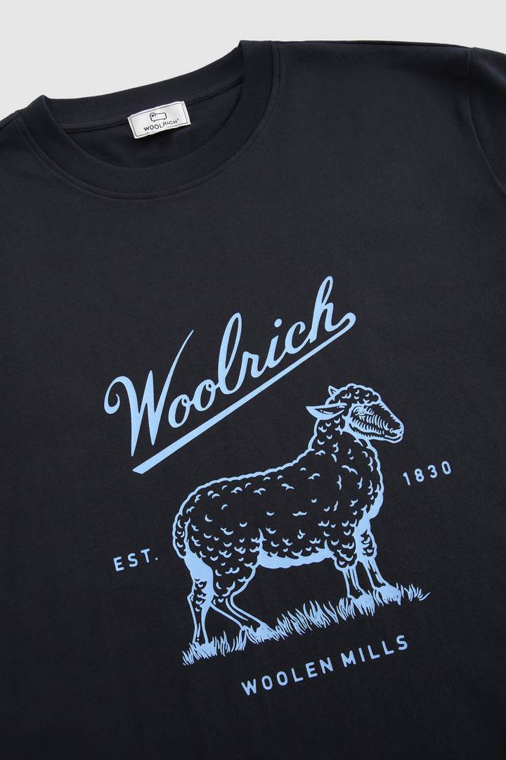 T-shirt en coton bio avec logo sur la poitrine bleu photo 5 | Woolrich