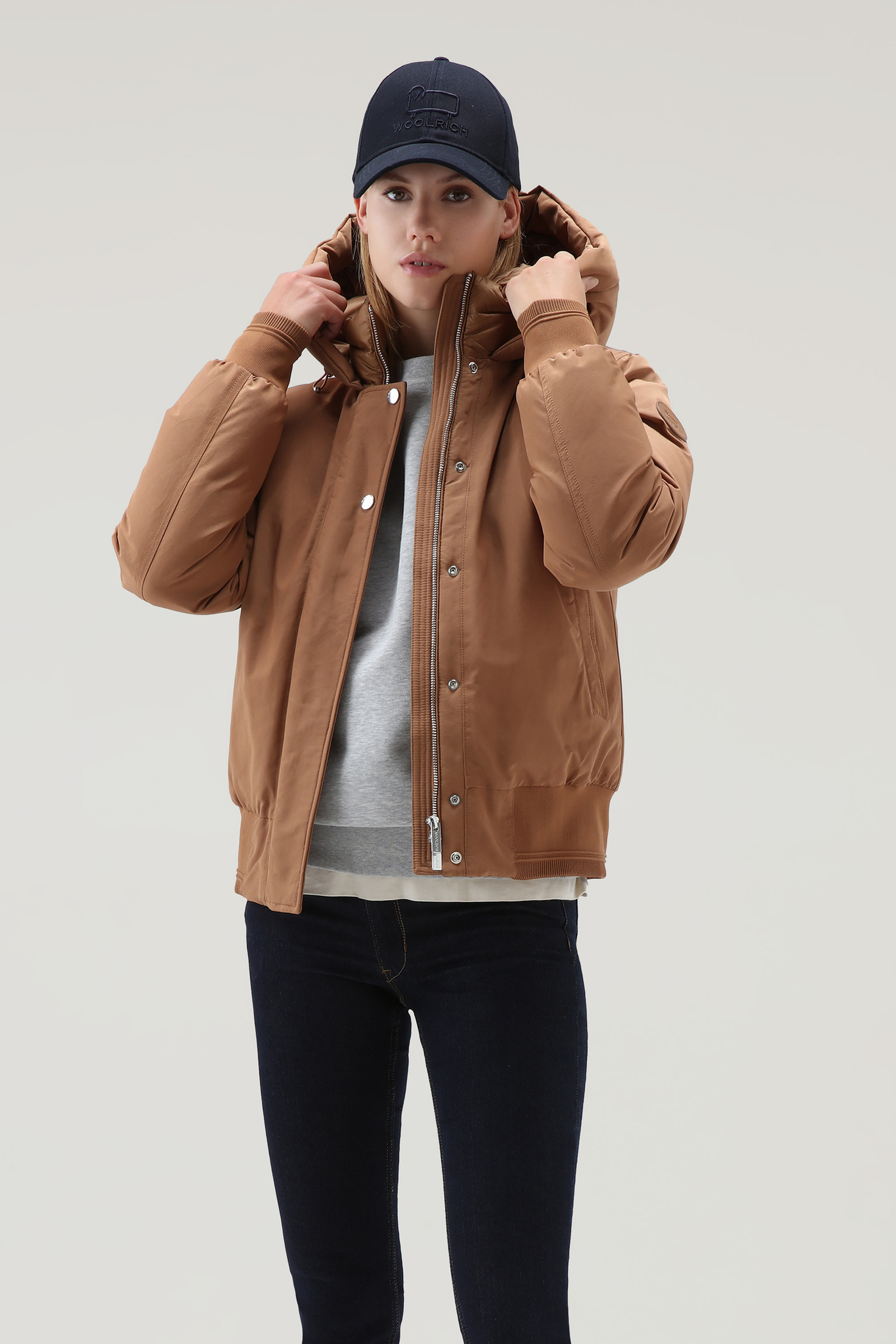 Weoka Bomber in Soft Ottoman Fabric Brown photo 2 | Woolrich