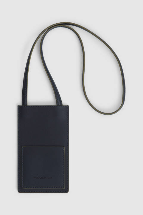 Leather Phone Bag with Shoulder Strap Blue | Woolrich