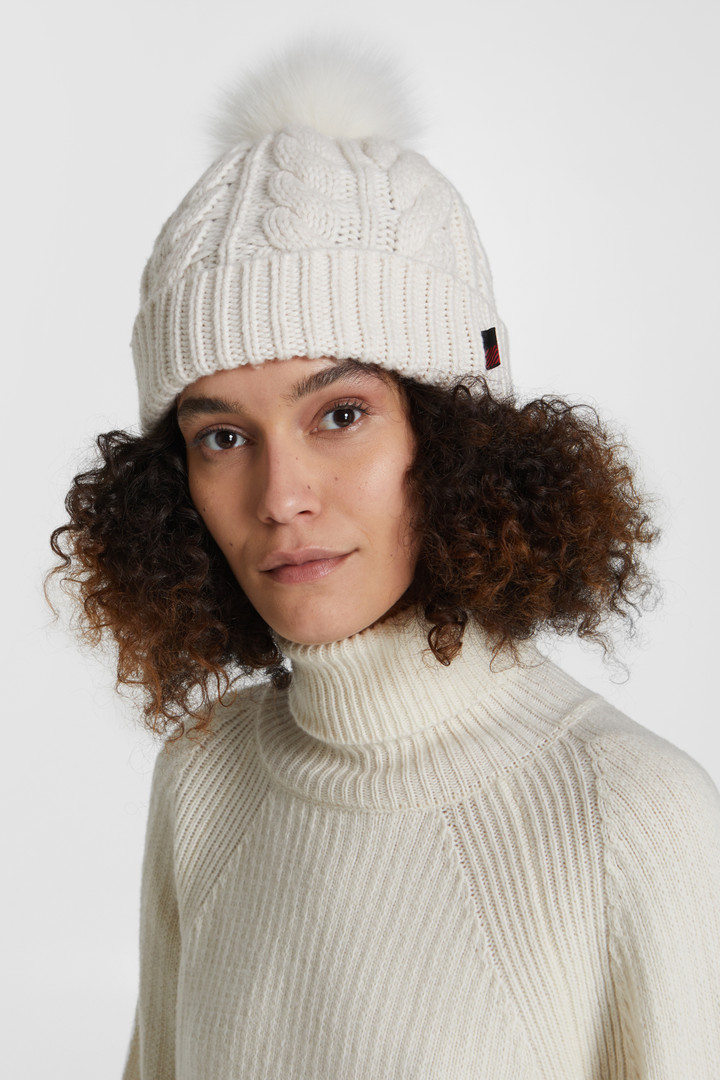 Wool-blend beanie with detachable pompom