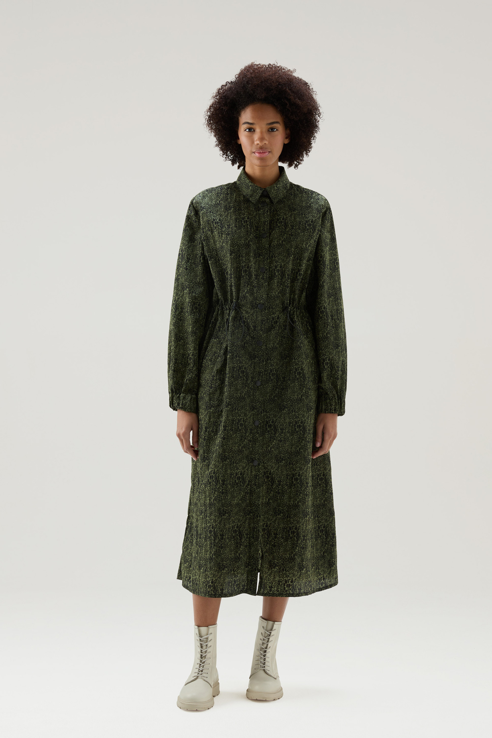 Vestito in nylon crinkle Ripstop con motivo camouflage verde | Woolrich