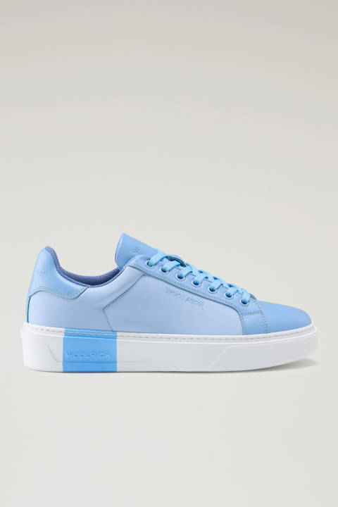 Classic Court Sneakers in Technical Fabric with Leather Trim Blue | Woolrich