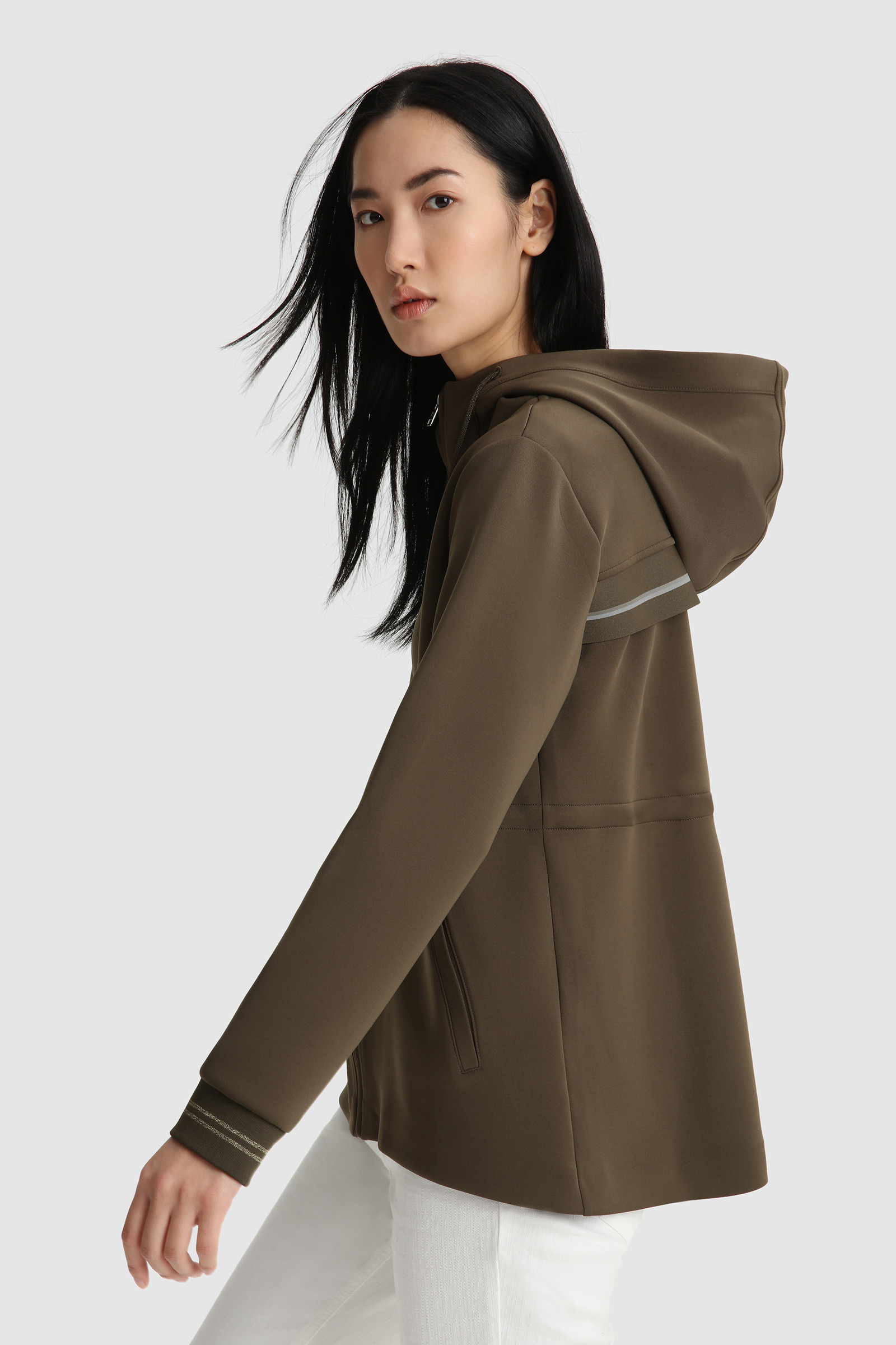 Stretch Cotton Full-Zip Hoodie Green photo 3 | Woolrich