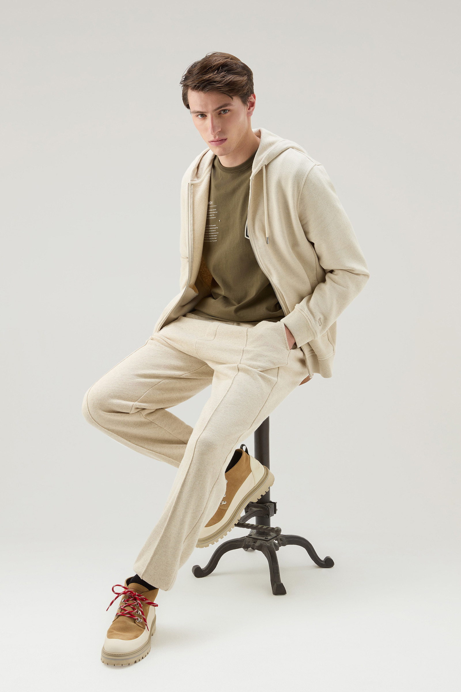 Kapuzenjacke aus Leinen-Baumwollfleece-Mischung beige | Woolrich
