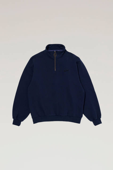 Pure Cotton Sweatshirt with Half-Zip Blue | Woolrich