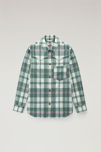 Western Check Overshirt in Wool Blend Flannel Green | Woolrich