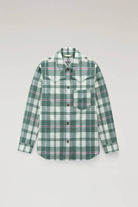 Western Check Overshirt in Wool Blend Flannel Green | Woolrich