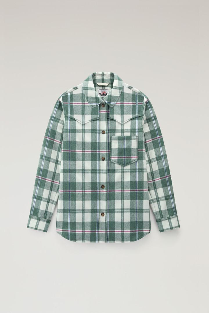 Western Check Overshirt in Wool Blend Flannel Green photo 1 | Woolrich
