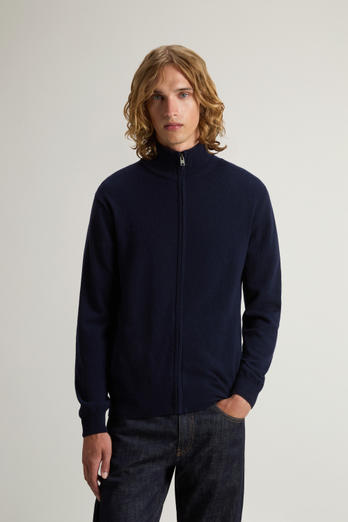 Pure Wool Turtleneck Sweater with Two-Way Zipper Blue | Woolrich