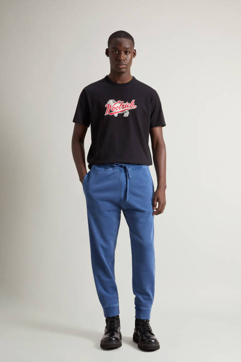 Garment-Dyed Pants in Pure Cotton Fleece Blue | Woolrich