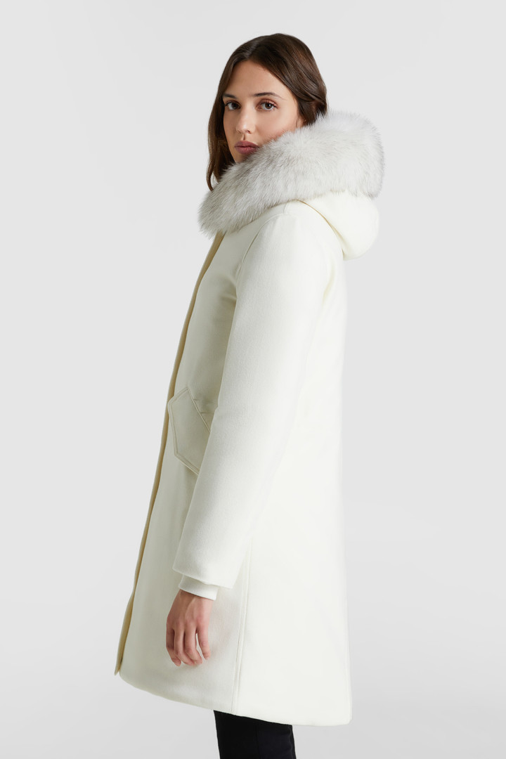 Carnation Parka in lana pregiata, con pelliccia volpe