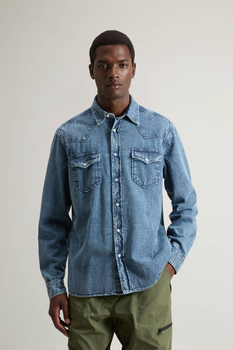 Chemise en denim de pur coton Bleu | Woolrich