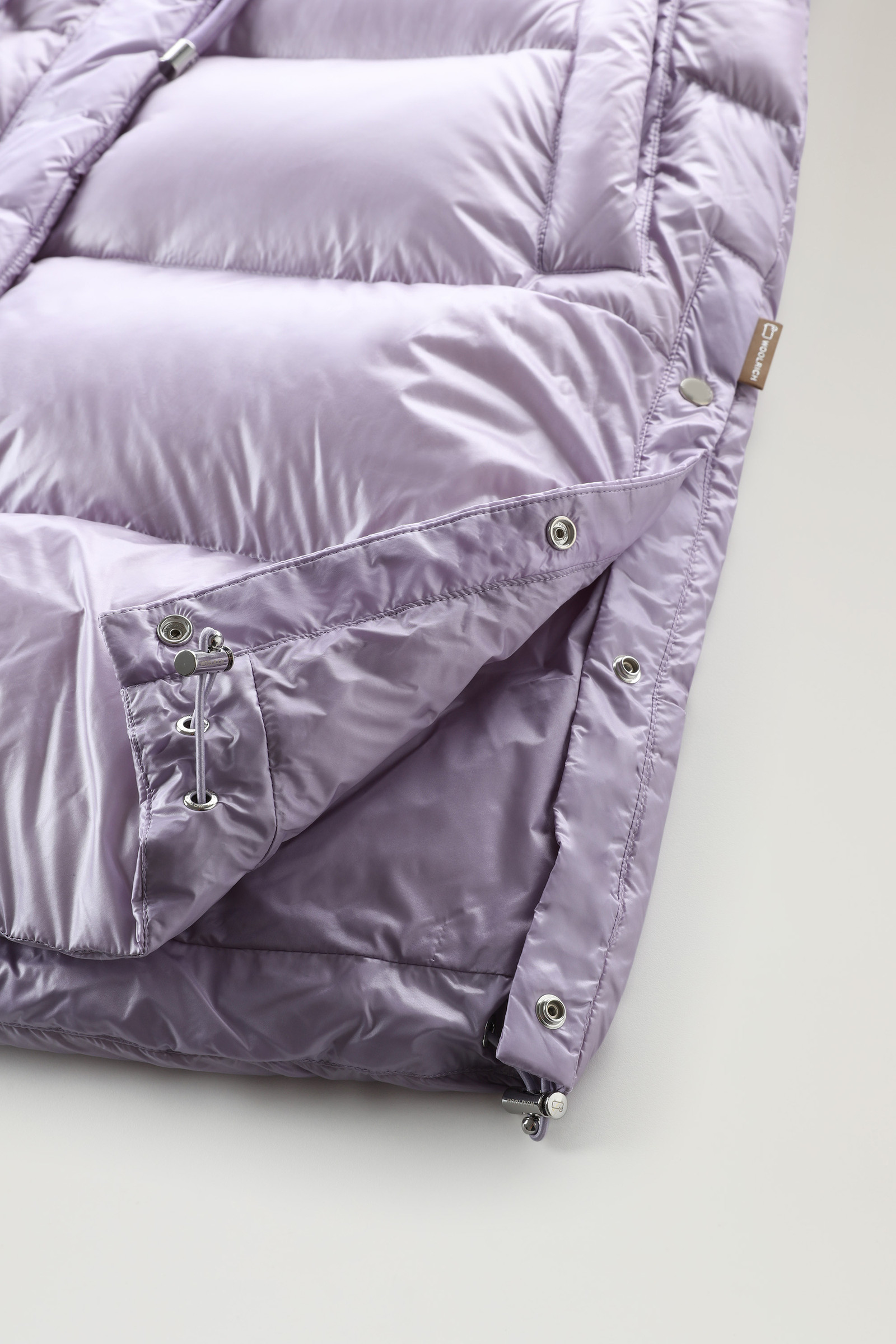 Aliquippa Long Down Jacket in Glossy Nylon with a Drawstring Waist Lilac photo 8 | Woolrich