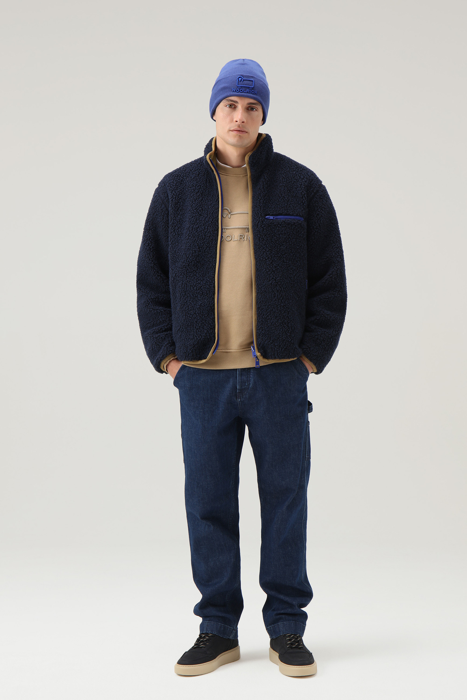 Classic Fleece Crewneck with Embroidered Logo Beige photo 2 | Woolrich
