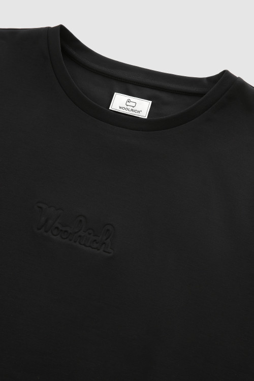 T-shirt en coton extensible avec logo vintage en relief noir photo 2 | Woolrich