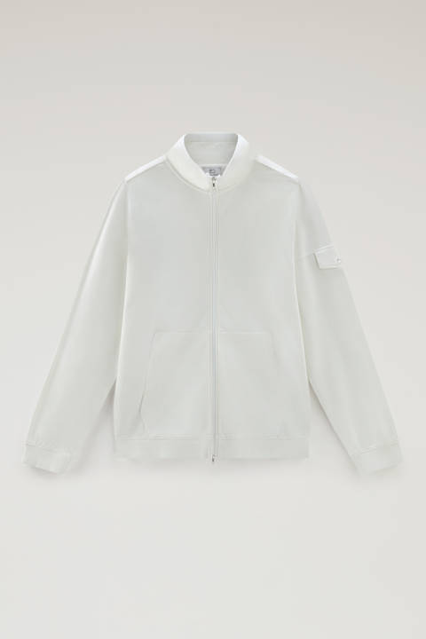Sweat-shirt en pur coton avec fermeture zippée et col montant Blanc photo 2 | Woolrich
