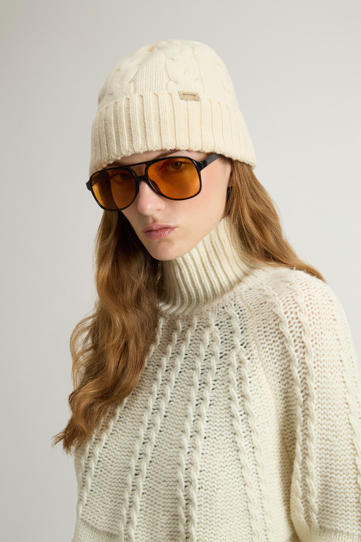 Cable-Knit Pure Wool Beanie White photo 4 | Woolrich