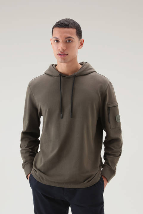 Hoodie in Pure Cotton Fleece with Zip Pocket Green | Woolrich