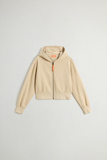 Teen Girls’ Garment-Dyed Cropped Hoodie in Pure Cotton Beige | Woolrich