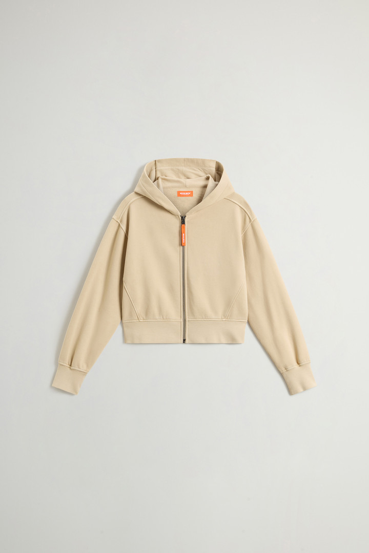 Teen Girls’ Garment-Dyed Cropped Hoodie in Pure Cotton Beige photo 1 | Woolrich