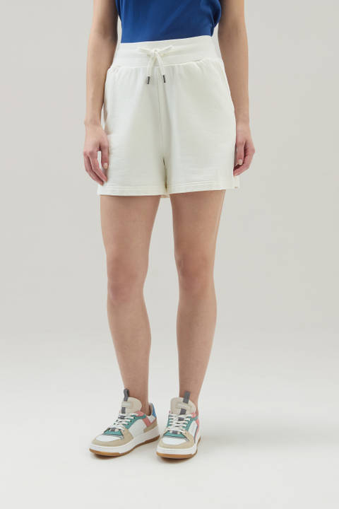 Bermuda Sports Shorts in Pure Cotton Fleece with Drawstring White | Woolrich