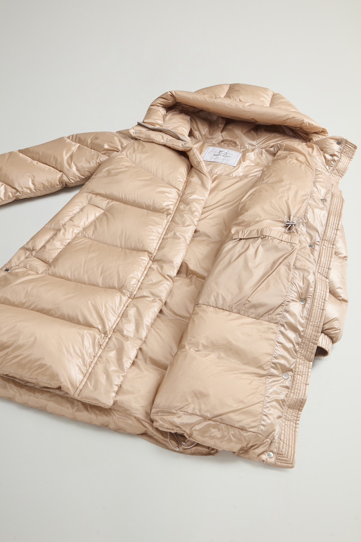 Aliquippa Long Down Jacket in Glossy Nylon Women Beige