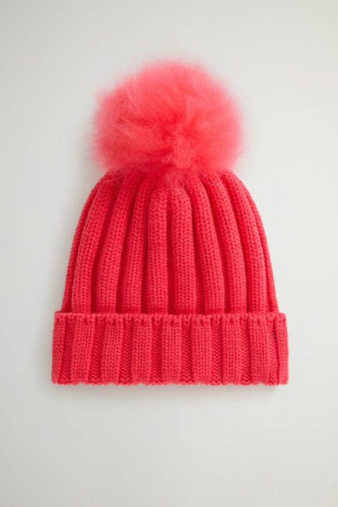 Bonnet en pure laine vierge avec pompon en cachemire Rouge | Woolrich