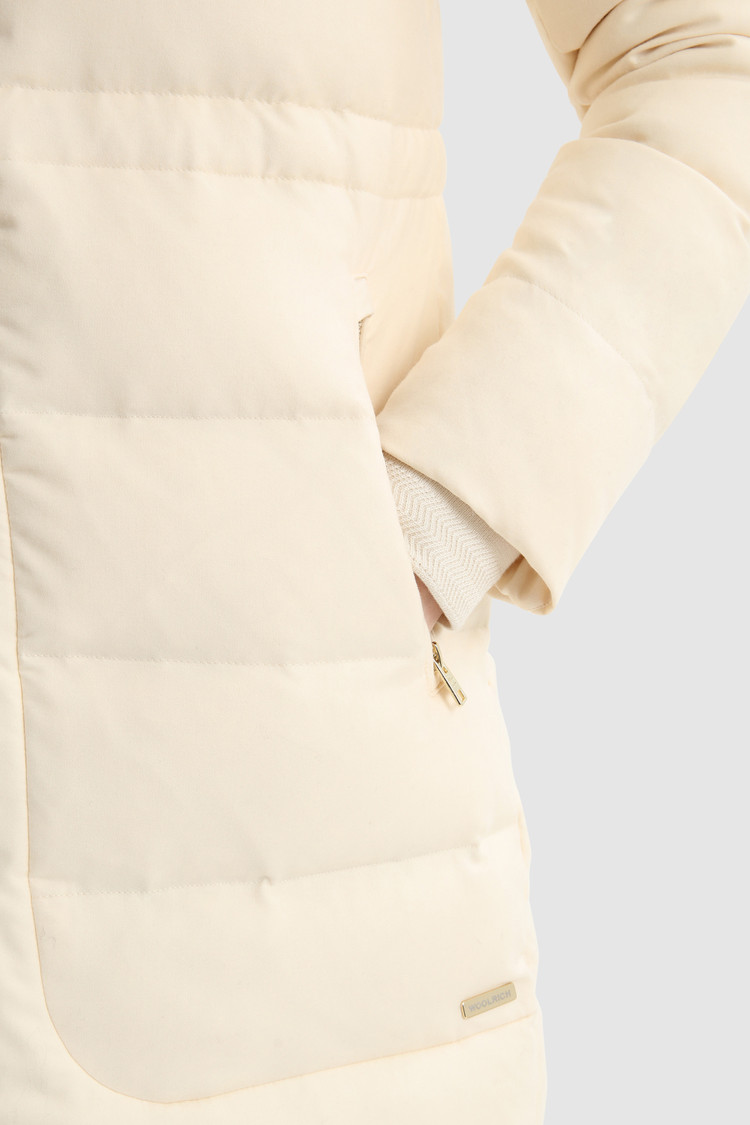 Parka lungo in lana e seta con pelliccia