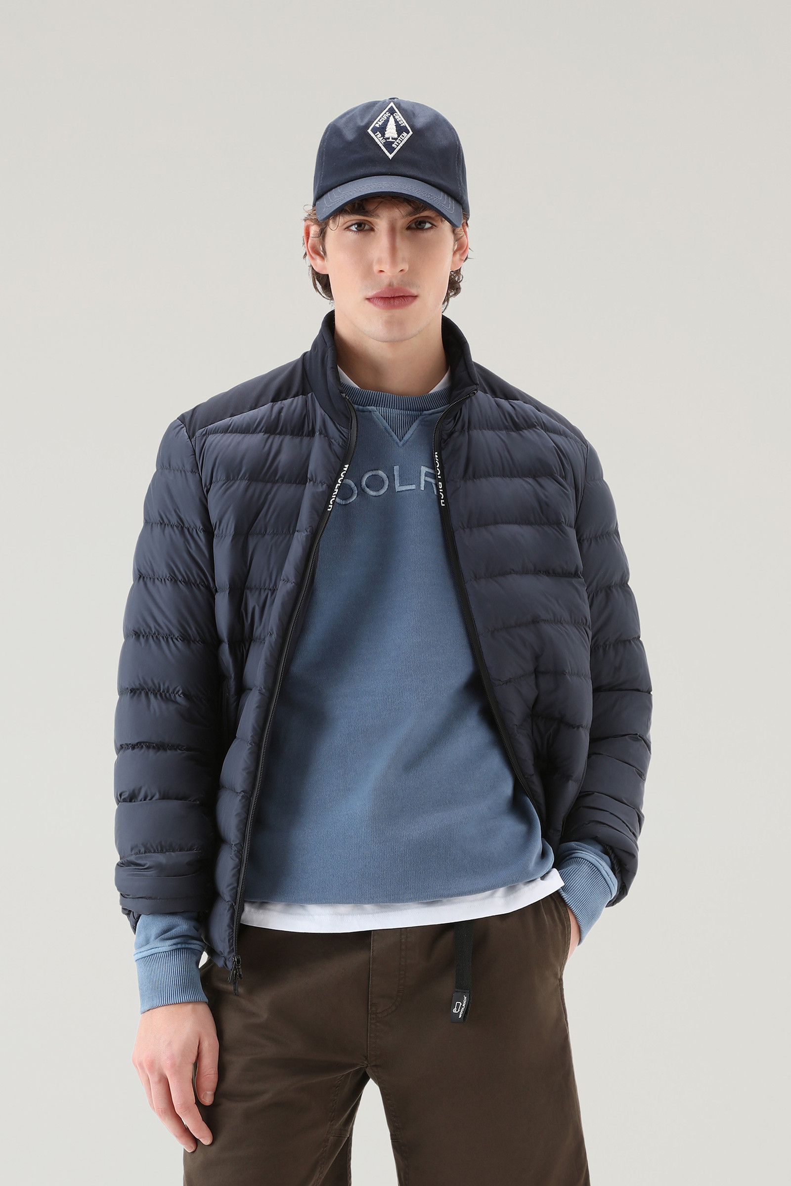 Sweat-shirt Varsity à col ras-du-cou en pur coton teint en pièce bleu photo 2 | Woolrich
