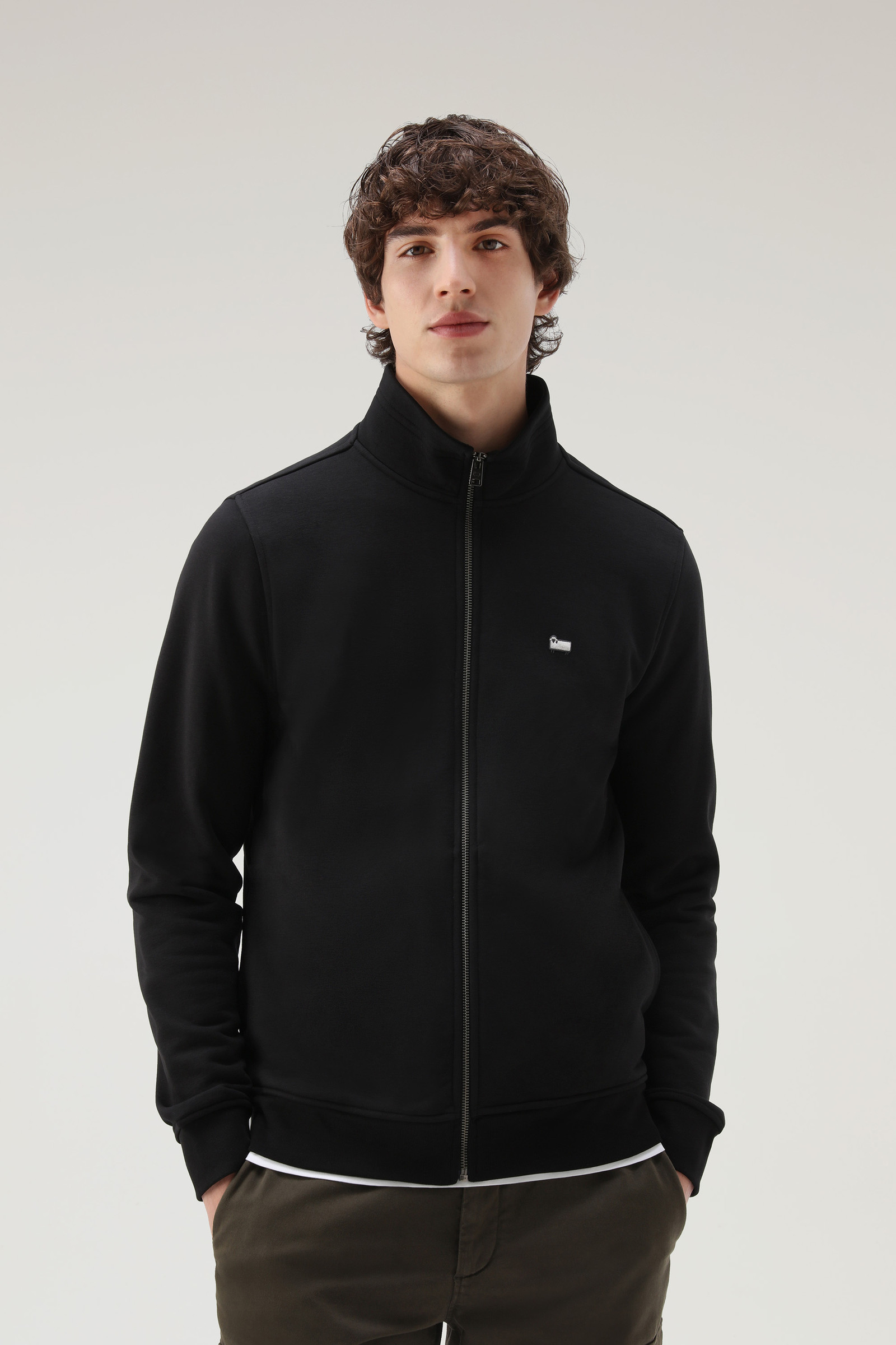 Klassieke sweater met volledige rits van een katoenmix zwart | Woolrich