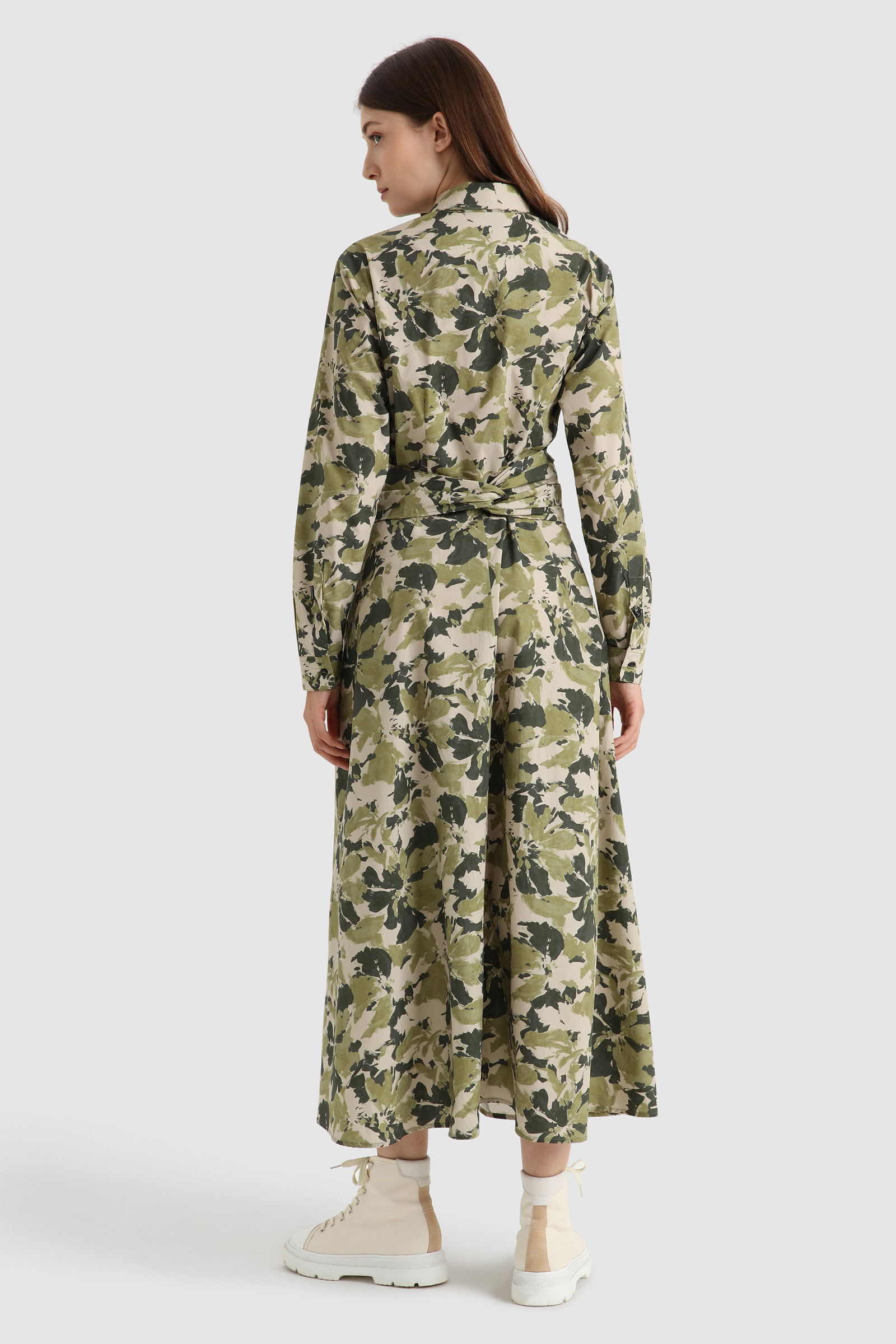 Vestido largo Wilderness de popelina de algodón verde photo 3 | Woolrich