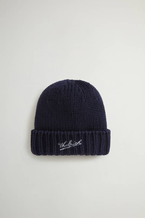 Beanie aus reiner Schurwolle für Jungen mit aufgesticktem Logo Blau | Woolrich