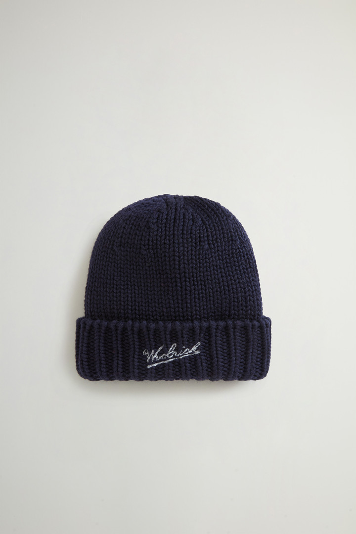 Beanie aus reiner Schurwolle für Jungen mit aufgesticktem Logo Blau photo 1 | Woolrich