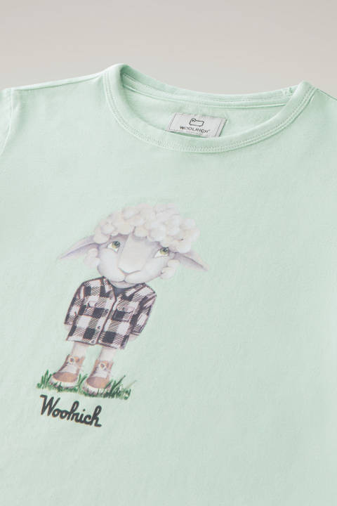 Girls' Graphic Sheep T-Shirt in pure cotton Green photo 2 | Woolrich