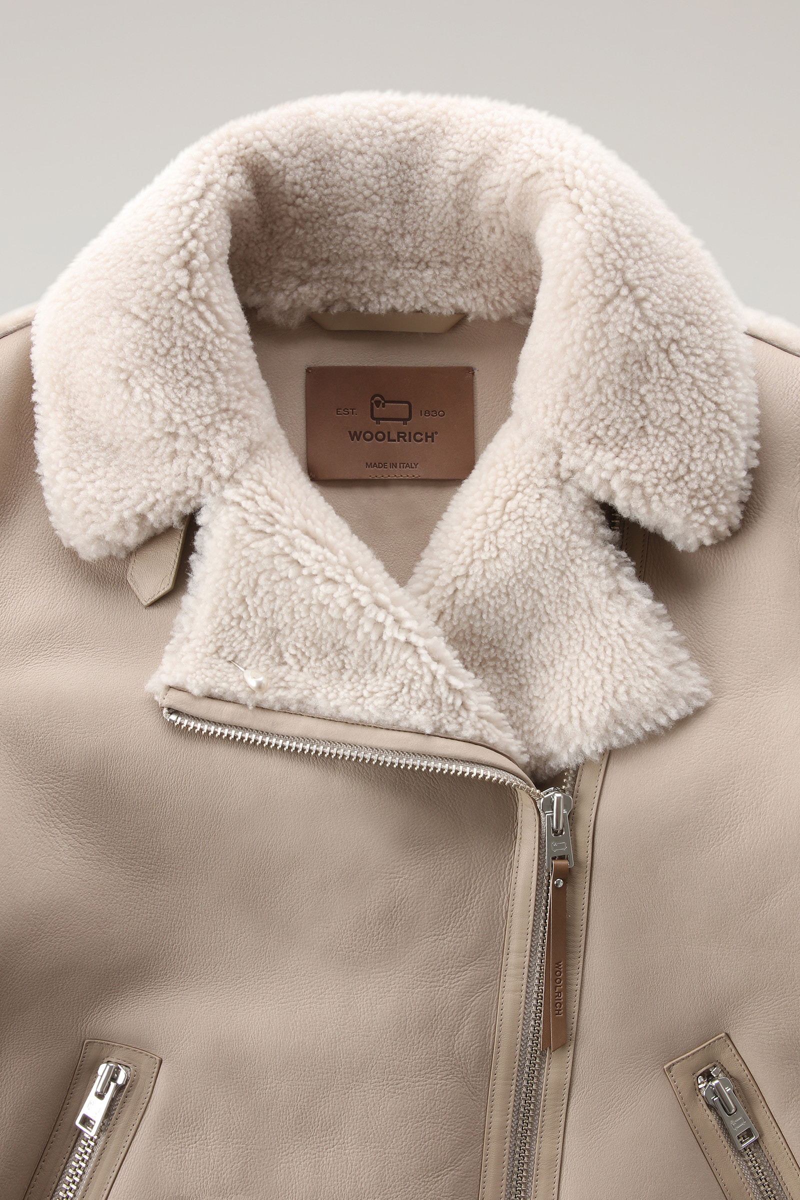 Harmony Aviator Jacke aus Merino Shearling Braun photo 6 | Woolrich